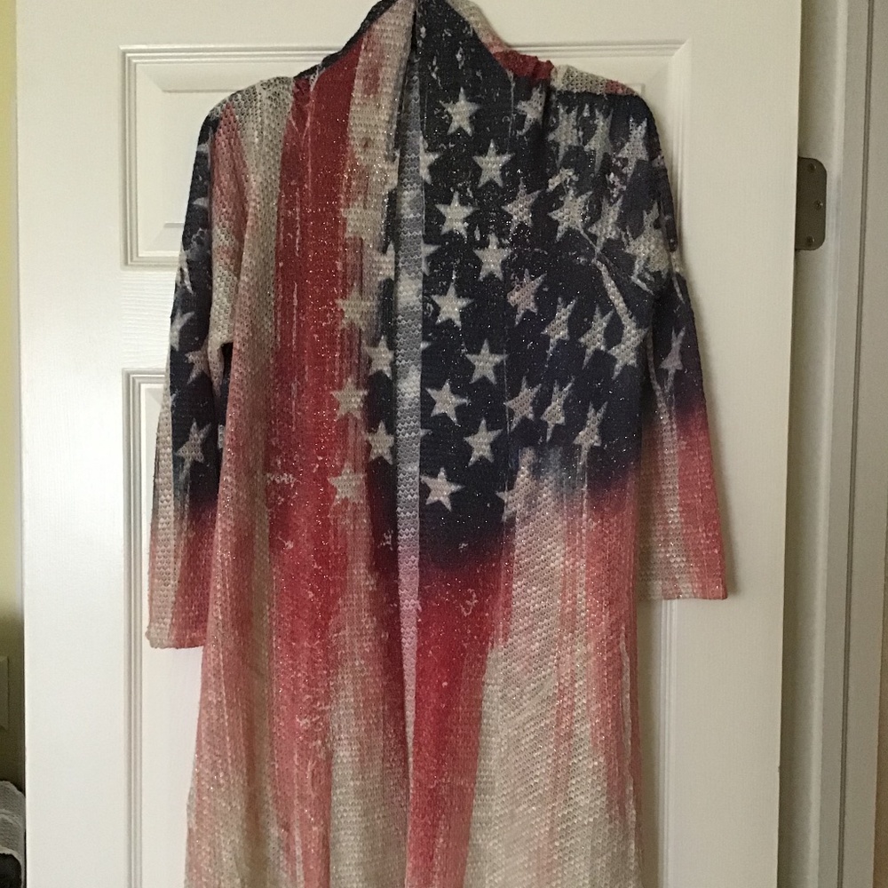 Reba USA Flag Print Duster/Cardigan